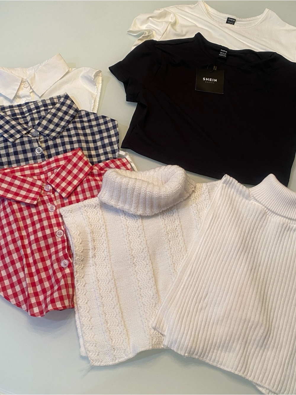 SHEIN Crop Tees & Dickies Layering Collar Dickeys 7-Piece Top Bundle - Size